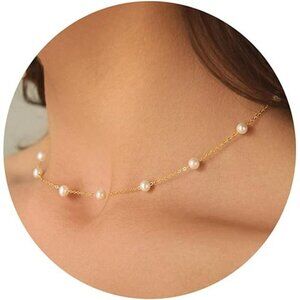 Dainty Pearl Choker Necklace Gold 14K for Women